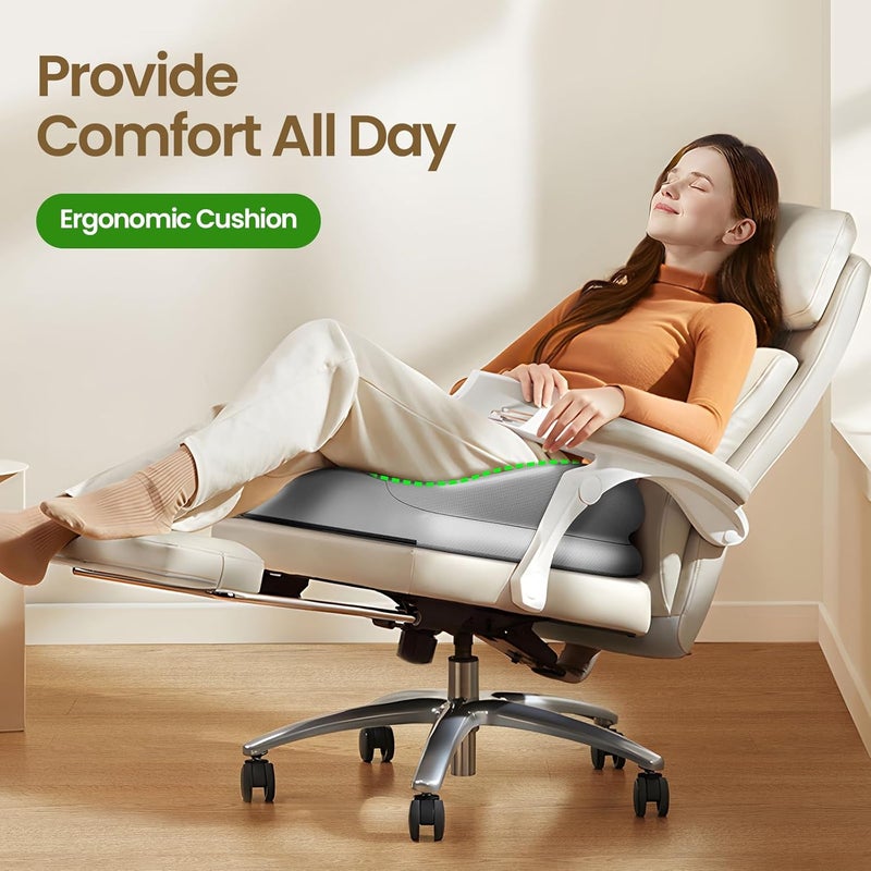 Benazcap Large Seat Cushion for Office Chair Memory Foam Coccyx Pain Relief Cushion Pillow for Back Support Non-Slip Seat Pad for Office Desk, Car Seat, Wheelchair, Sciatica-Grey - Image 2